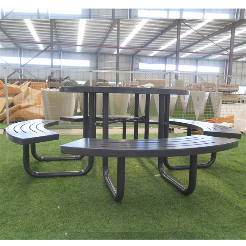 Urban Street Urniture Round Steel Outdoor Park Picnic Table With Umbrella Hole 4