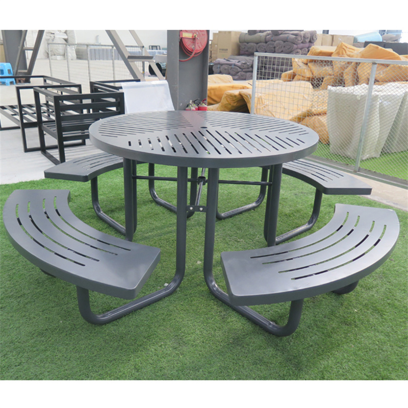Urban Street Urniture Round Steel Outdoor Park Picnic Table With Umbrella Hole 2