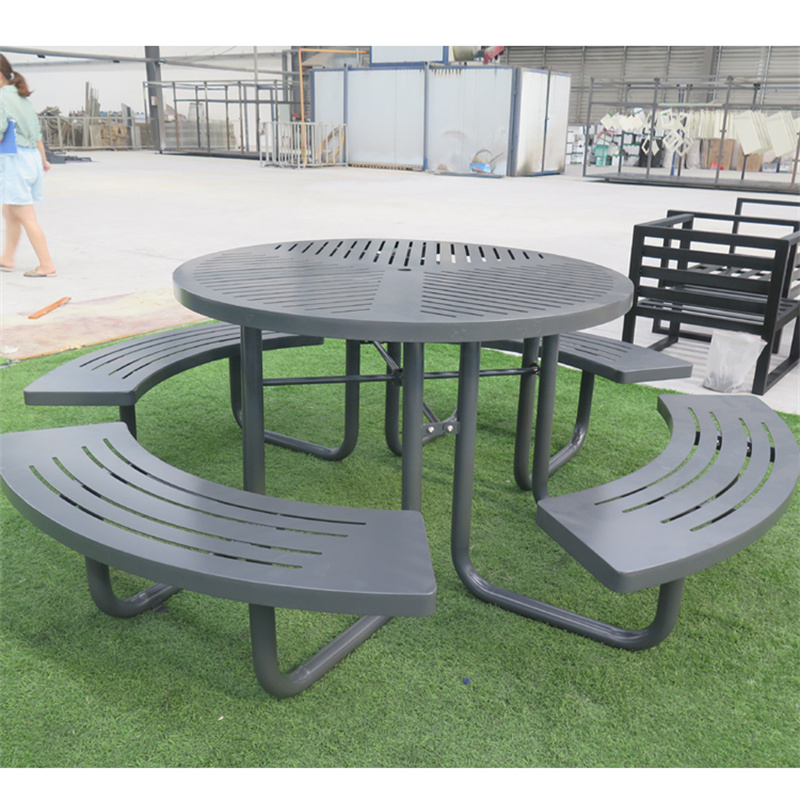 Urban Street Urniture Round Steel Outdoor Park Picnic Table With Umbrella Hole 3
