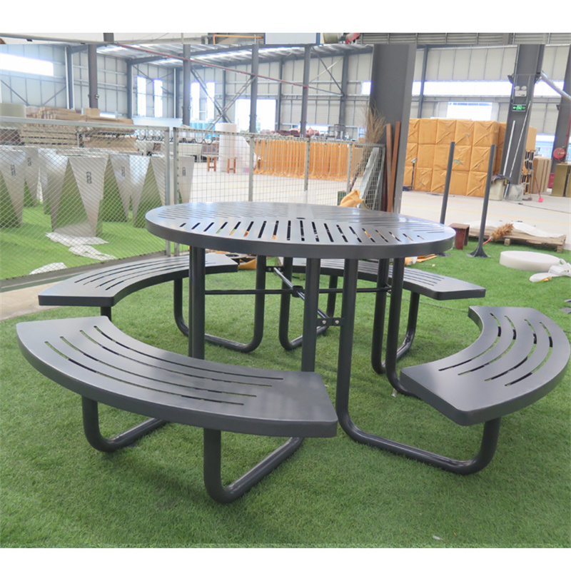Urban Street Urniture Round Steel Outdoor Park Picnic Table With Umbrella Hole 1