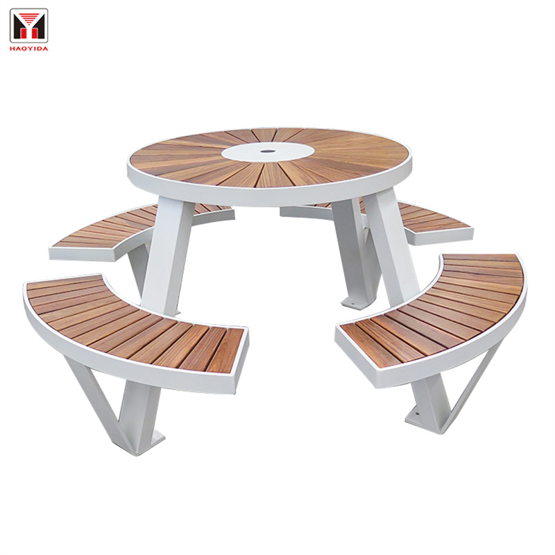 Urban Street Furniture Outdoor Round Wood Picnic Table nga May mga Buho