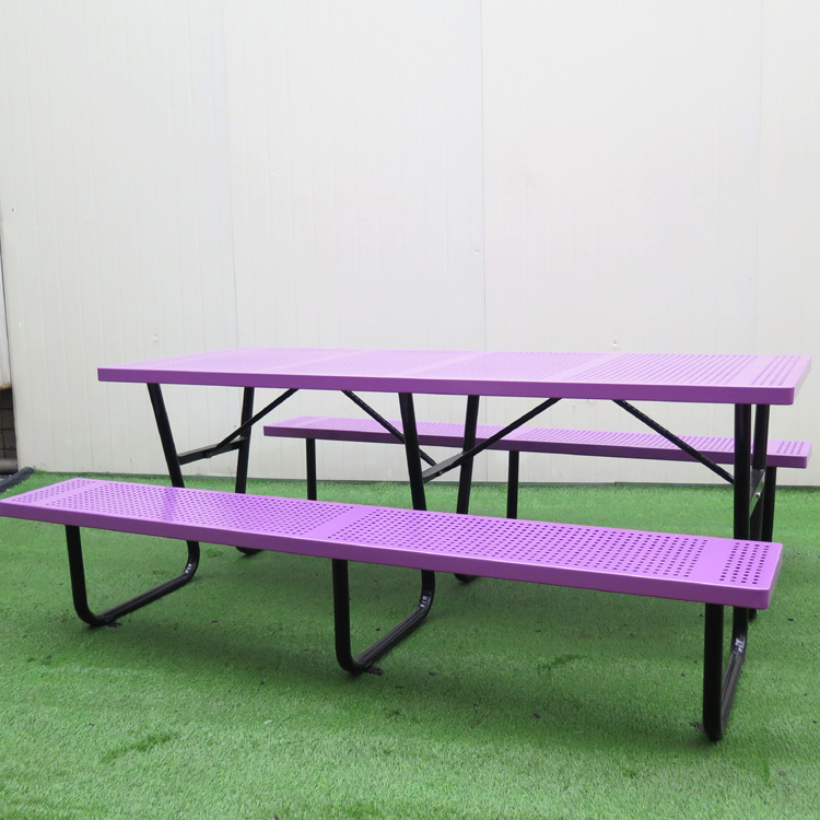 CHIP05 Ljubičasti 6 ft pravokutni perforirani čelični stol za piknik na otvorenom Tvornička veleprodaja (4)