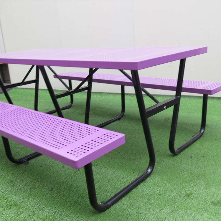 CHIP05Purple 6 ft Rectangular Perforated Steel Outdoor Picnic Table Factory Factory Wholesale (6)