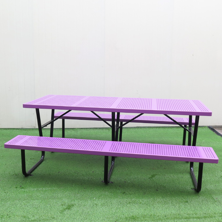 CHIP05Purple 6 ft Rectangular Perforated Steel Outdoor Picnic Table Factory Wholesale (8)