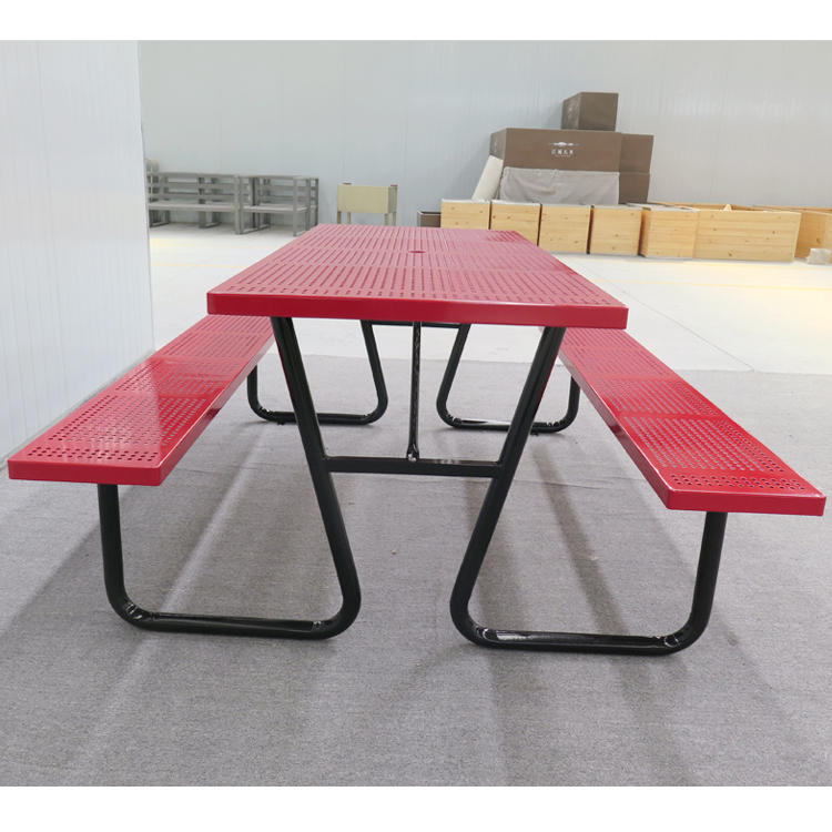 Komerční ocelový obdélníkový 6 stop kovový piknikový stůl pro venkovní park 4