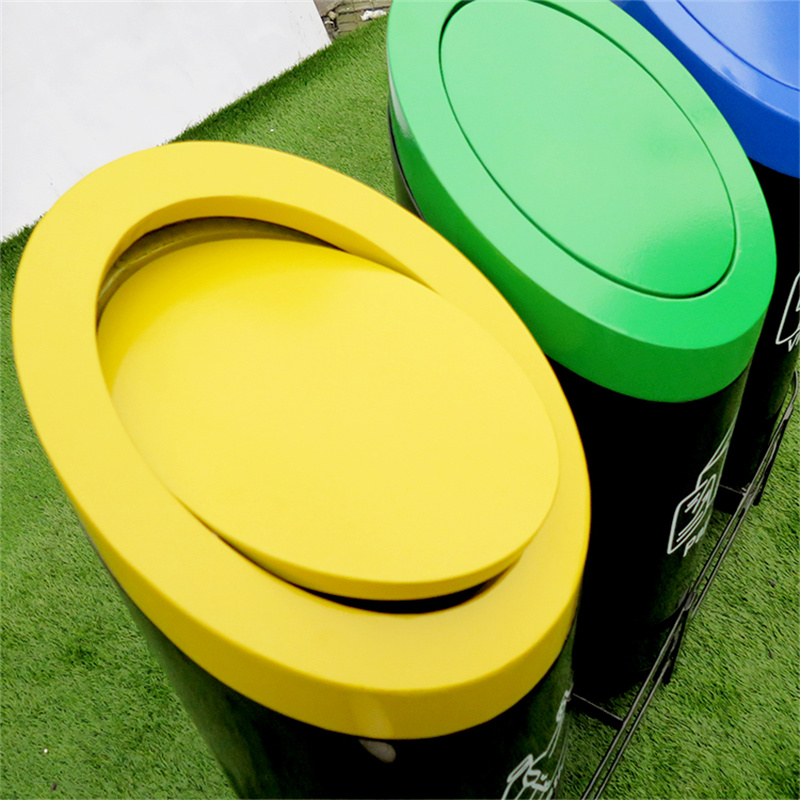 Grandes colectores de reciclaxe de lixo ao aire libre con 3 compartimentos con tapa Deseño de moda4