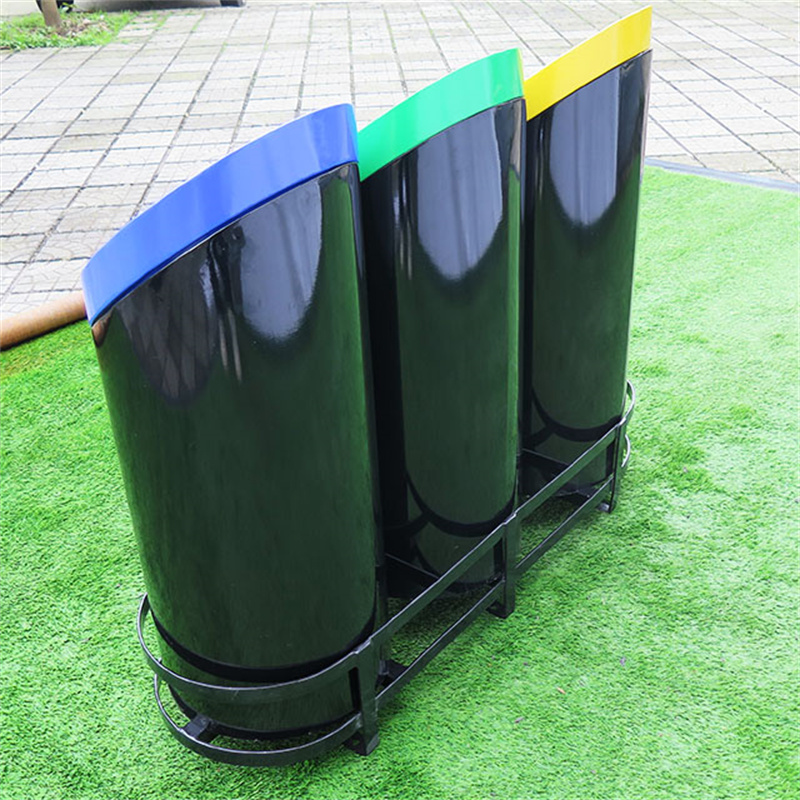 Grandes colectores de reciclaxe de lixo ao aire libre con 3 compartimentos con tapa Deseño de moda3