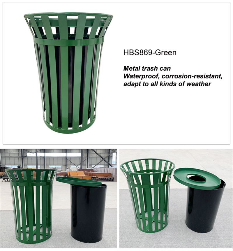Hurtowe pojemniki na śmieci o pojemności 38 galonów, z zielonej stali, zewnętrzne metalowe listwy, kosz na śmieci z płaską pokrywą 1
