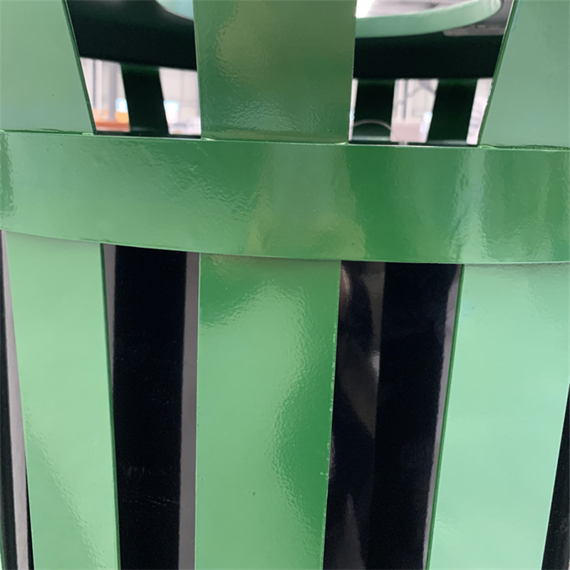 Wholesale 38 Gallon Green Steel Waste Receptacles Outdoor Street Metal Slatted Trash Can With Flat Lid 3