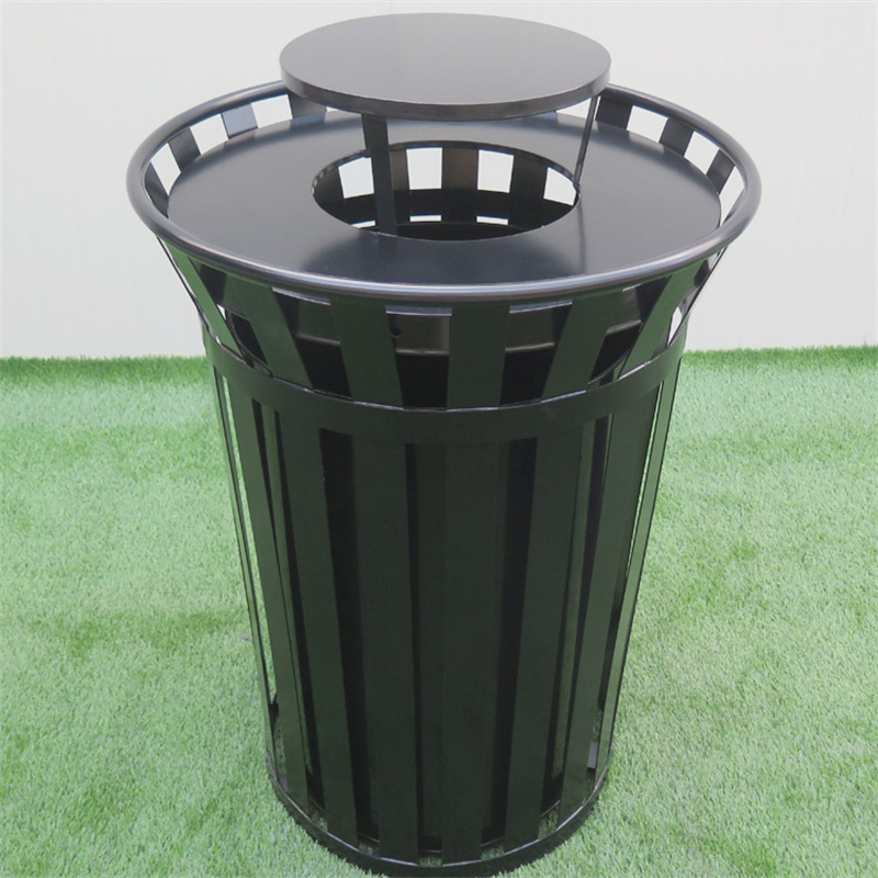 Engros svart 38 gallon utendørs metallspaltebeholder for søppelbøtte med regndeksellokk 9
