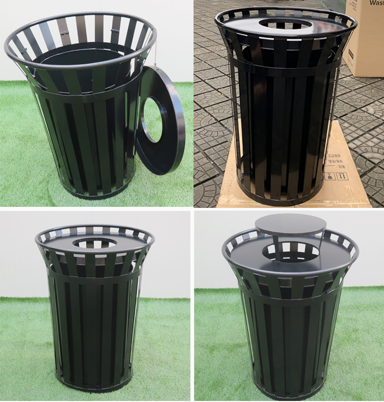 Réceptacles commerciaux noirs de poubelle en métal de 38 gallons pour extérieur 1