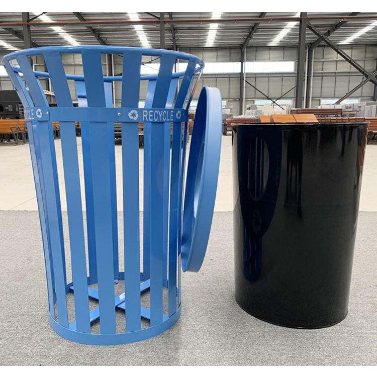 Recipientes de resíduos de metal industrial azul de 38 galões ao ar livre