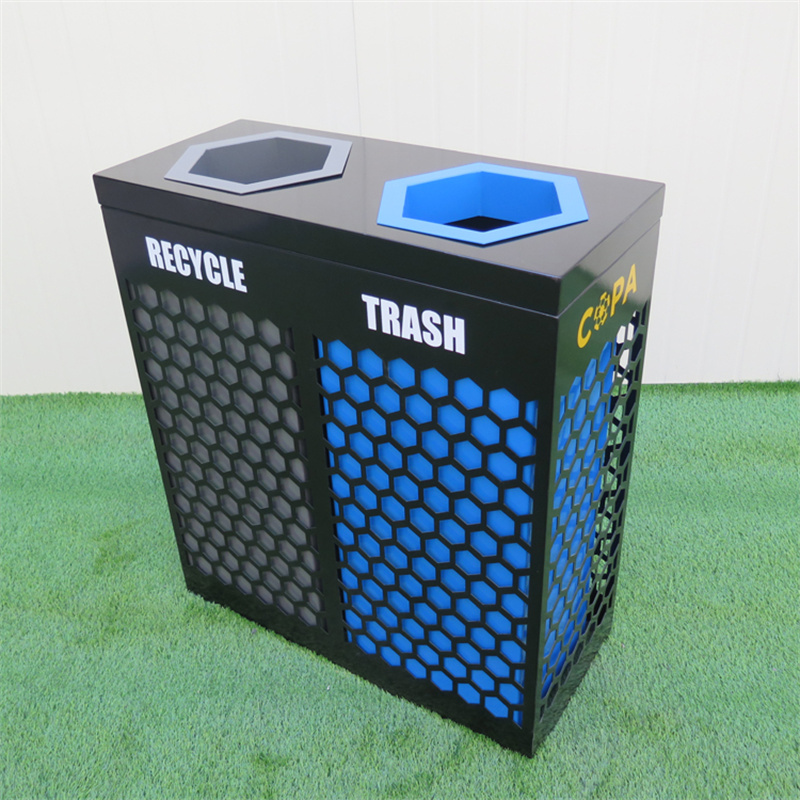 Custom Contemporary Outdoor Metal Street Recycle Bin 2 Compartments 9