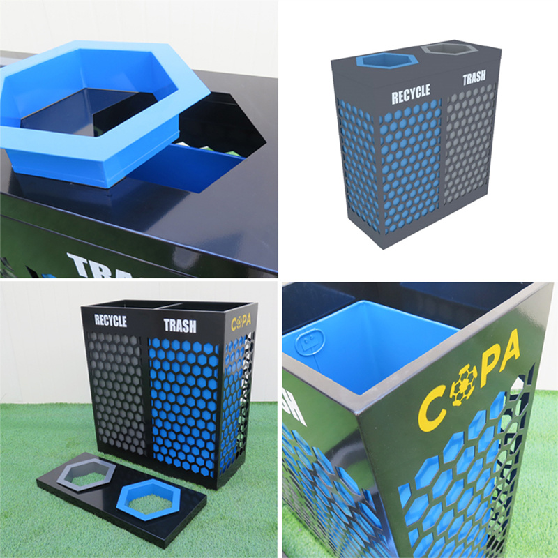 ໂຮງງານຜະລິດ Custom Contemporary Outdoor Metal Street ຖັງ Recycle Bin 2 Compartments7