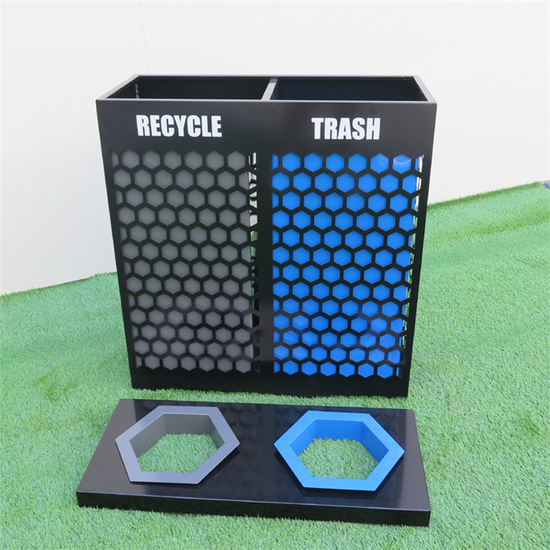 Fektheri Custom Contemporary Outdoor Metal Street Recycle Bin 2 Compartments2