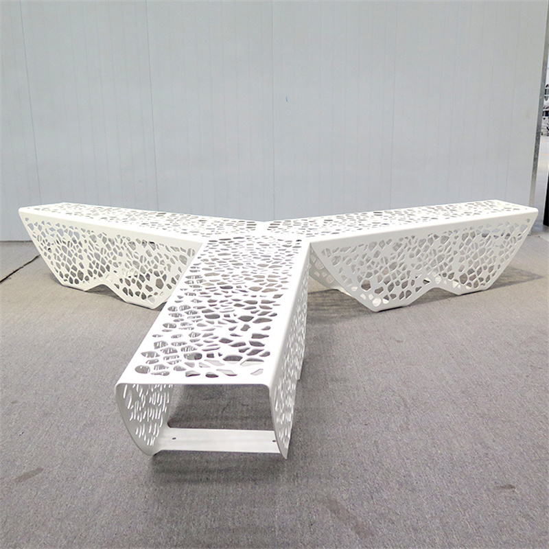 Contemporary Design Backless Perforated Metal Park Bench Outdoor Street Furniture 11