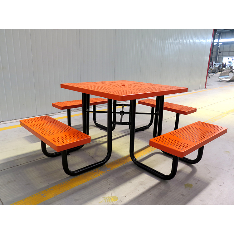 HPIC220523 Kvadratna kovinska miza za piknik s 4 sedeži Zunanje ulično pohištvo (2)