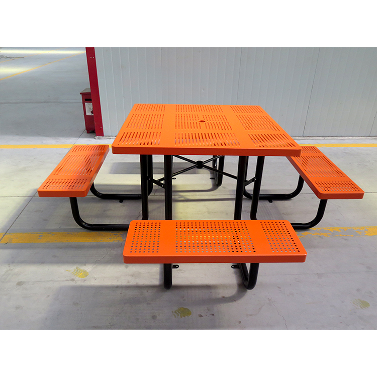 HPIC220523 Štvorcový kovový piknikový stôl so 4-miestnym vonkajším pouličným nábytkom (3)