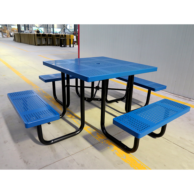 HPIC220523 Mesa de picnic cuadrada de metal con mobiliario urbano de 4 prazas (6)