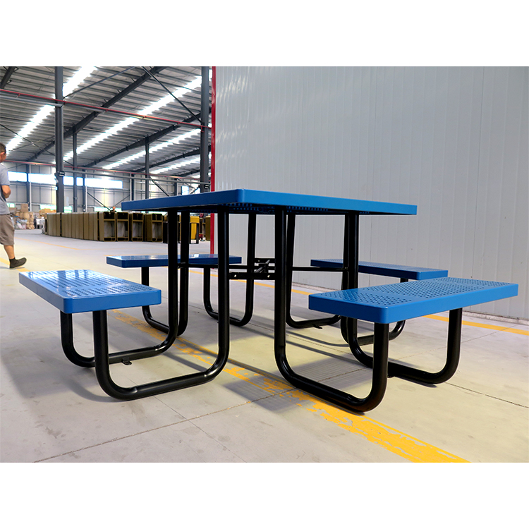 HPIC220523 Firkantet metall piknikbord med 4-seters utendørs gatemøbler (9)
