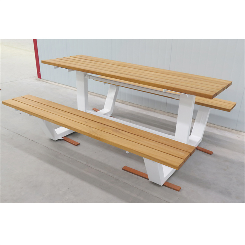 Orinasa ambongadiny Rectangle Park Street Metal sy Wood Picnic Bench Table Set 4