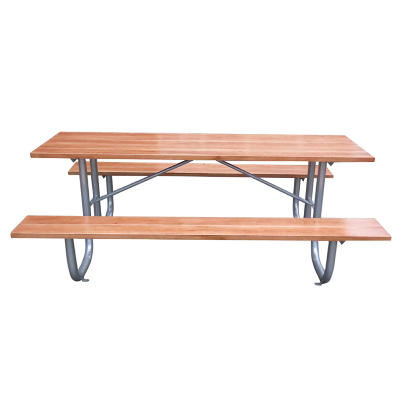 Mesa de picnic rectangular de madeira Park de 8 pies grande con marco de aceiro 5