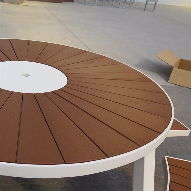 Custom Outdoor Park Street Round Picnic Table With Umbrella Hole Contemporary Design 23