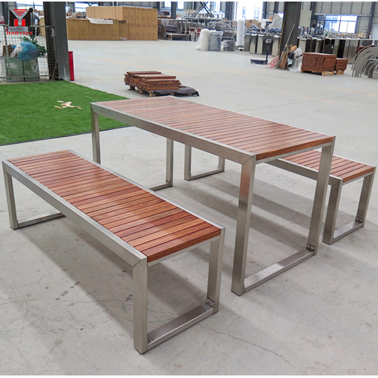 Tables de pique-nique extérieures en bois commerciales rectangulaires HTW01 pour parc