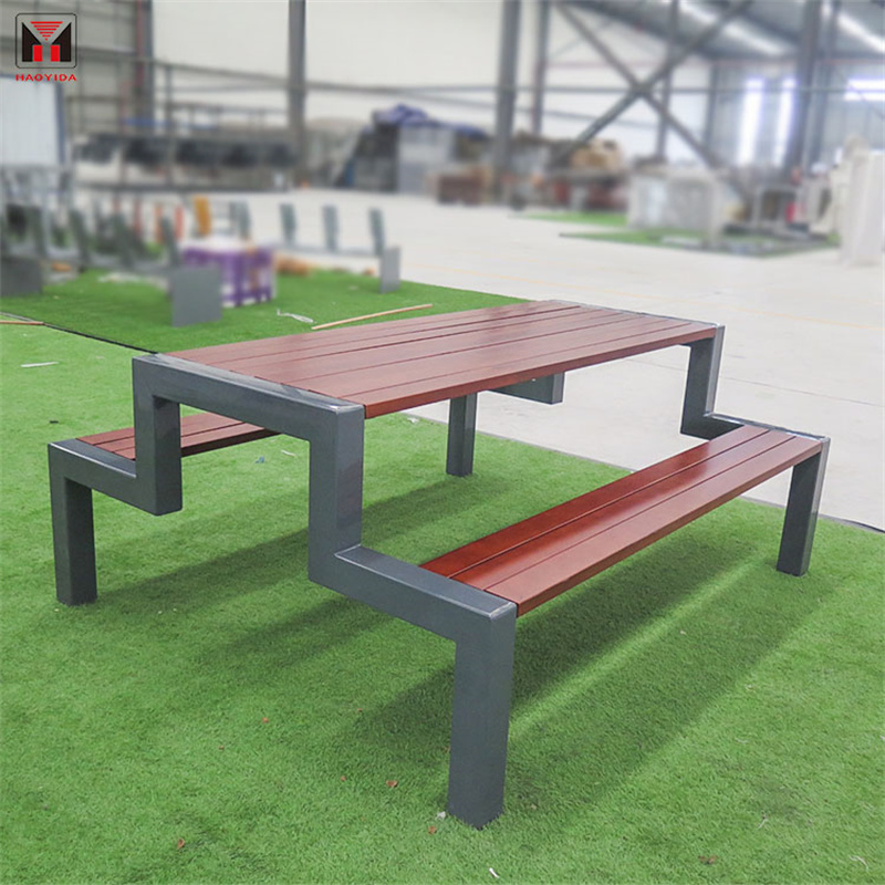 Tavolo da picnic in legno commerciale dal design moderno per arredo urbano all'ingrosso 3