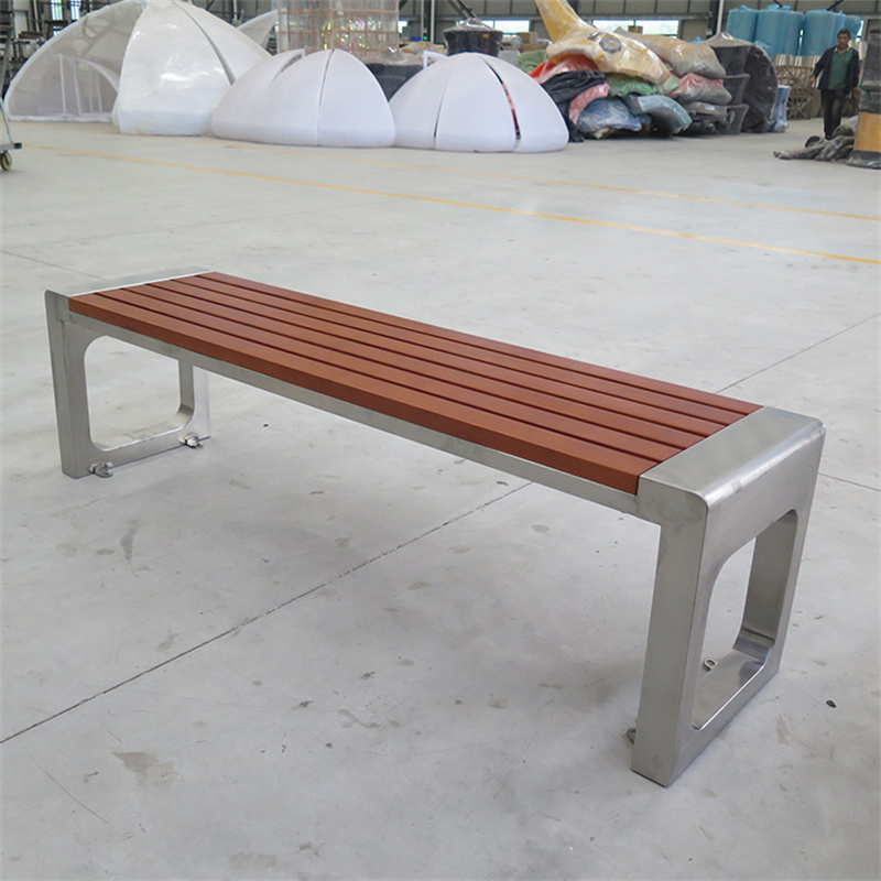 Factory Wholesale Public Street Wooden Park Bench Seats With Stainless Steel Frame 2