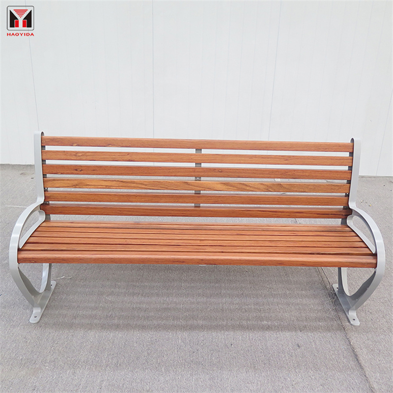 Outside Modern Design Wood Public Seating Bench With Cast Aluminum Legs 3