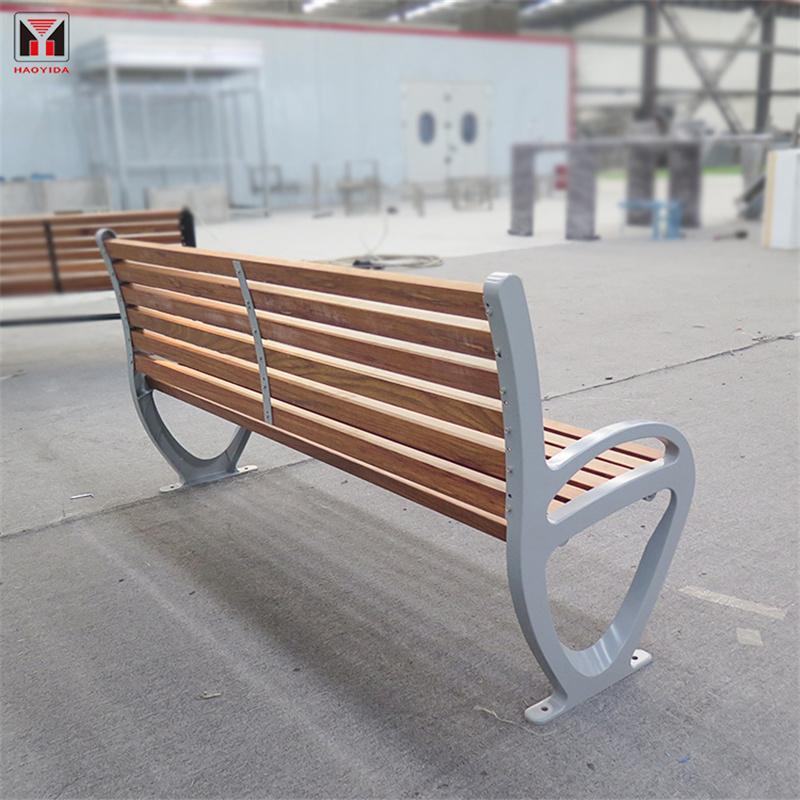 Outside Modern Design Wood Public Seating Bench With Cast Aluminum Legs 