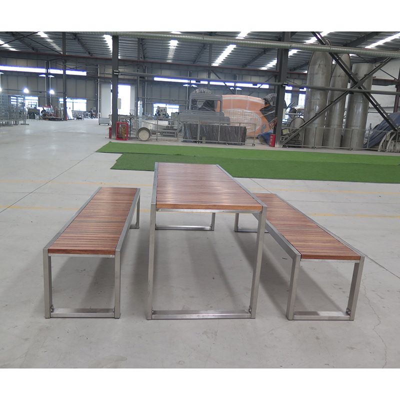 Outdoor Street Furniture Park wood Outdoor Table Benches With Stainless Steel Frame 9