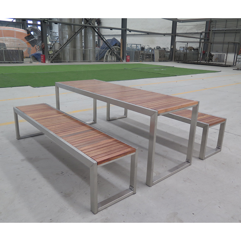 Outdoor Street Furniture Park wood Outdoor Table Benches With Stainless Steel Frame 8