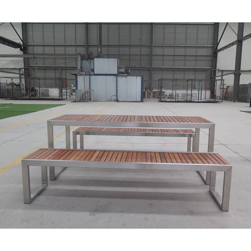 Outdoor Street Furniture Park wood Outdoor Table Benches With Stainless Steel Frame 10