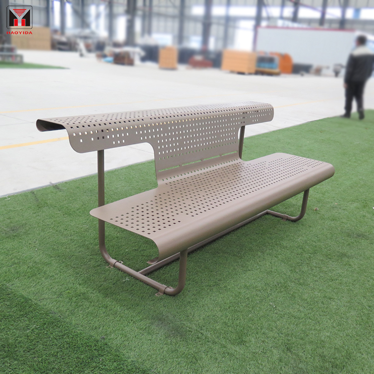 Outdoor Perforated Metal Park Bench With Back 9