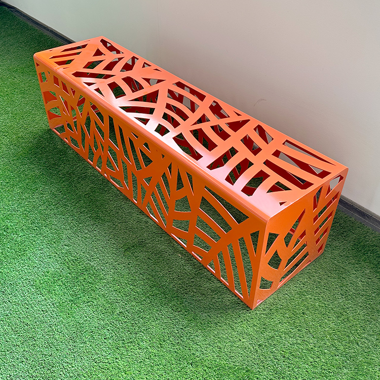 New Design Orange Perforated Metal Backless Bench For Park Street 1