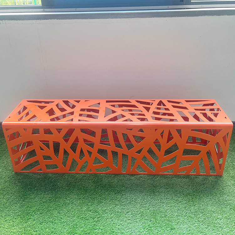 New Design Orange Perforated Metal Backless Bench For Park Street 2