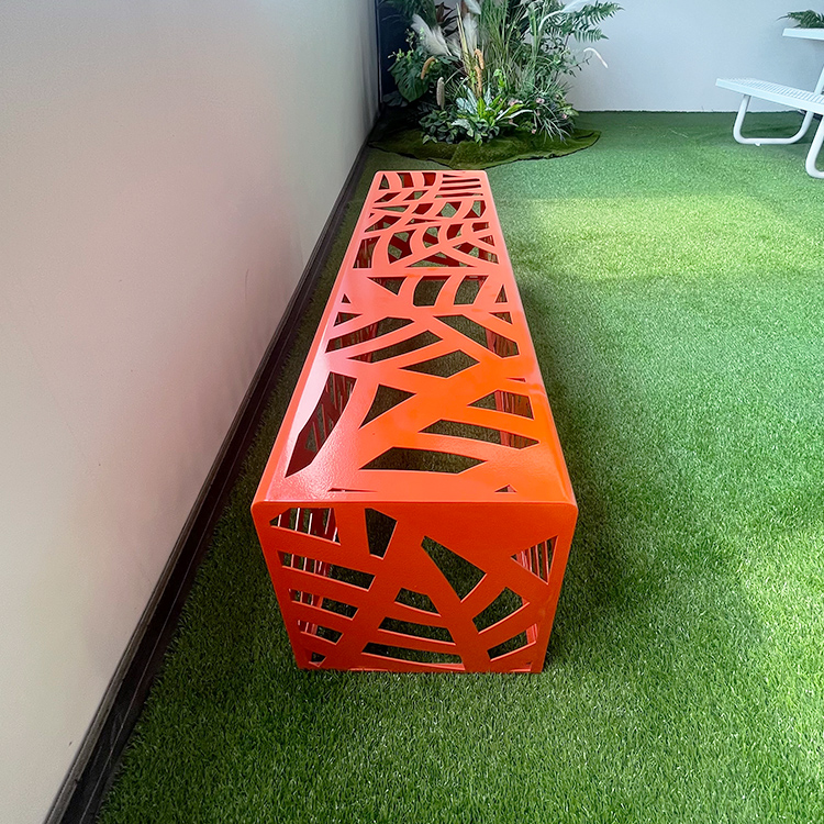 New Design Orange Perforated Metal Backless Bench For Park Street 