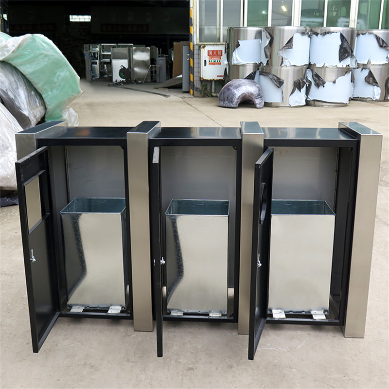 3 In 1 Stainless Steel Classify Recycle Bins For Park Street 13