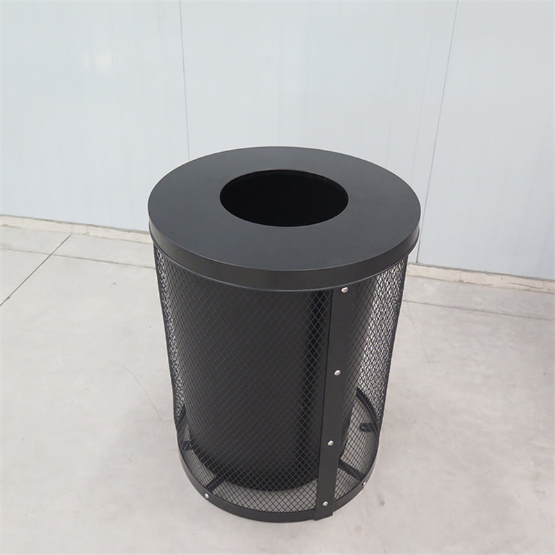Round Mesh Metal Commercial Outdoor Trash Bin Black With lid3