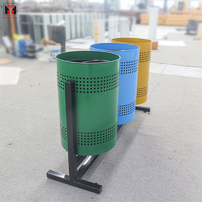 Custom Colourful Classified Perforated Recycling Bins 3 Compartments Outdoor 14