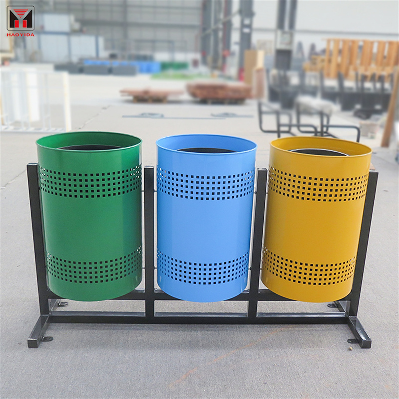 Custom Colourful Classified Perforated Recycling Bins 3 Compartments Outdoor 12