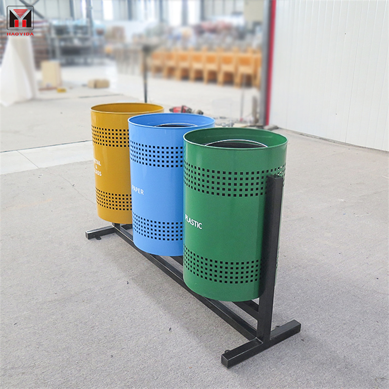 Custom Colourful Classified Perforated Recycling Bins 3 Compartments Outdoor 13