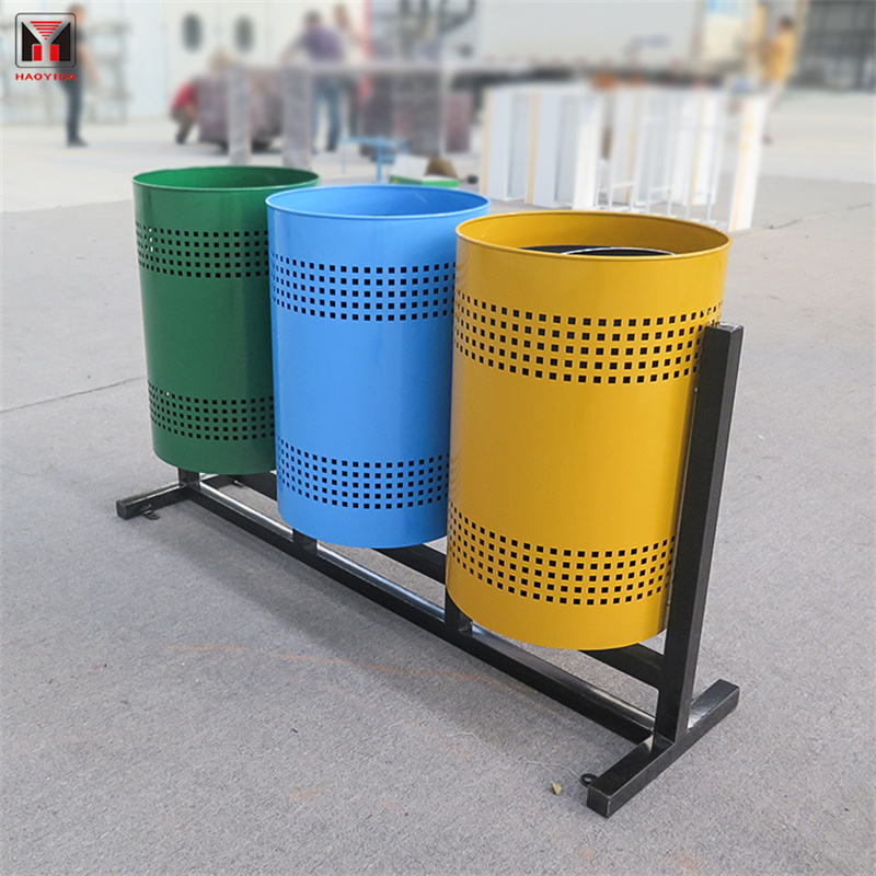 Custom Colourful Classified Perforated Recycling Bins 3 Compartments Outdoor 9
