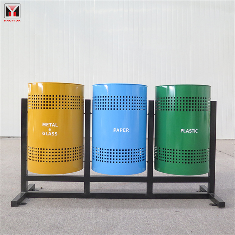 Custom Colourful Classified Perforated Recycling Bins 3 Compartments Outdoor 8
