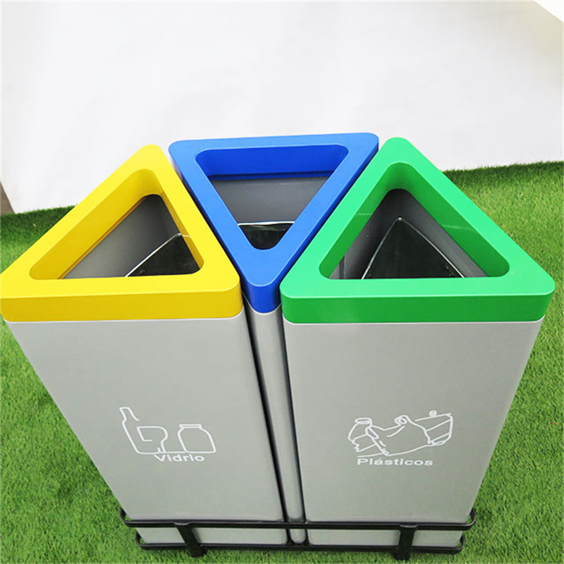 Metal Triangular Sorted Garbage Recycled Bin Outdoor With Logo 10