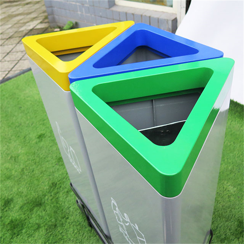 Metal Triangular Sorted Garbage Recycled Bin Outdoor With Logo 7