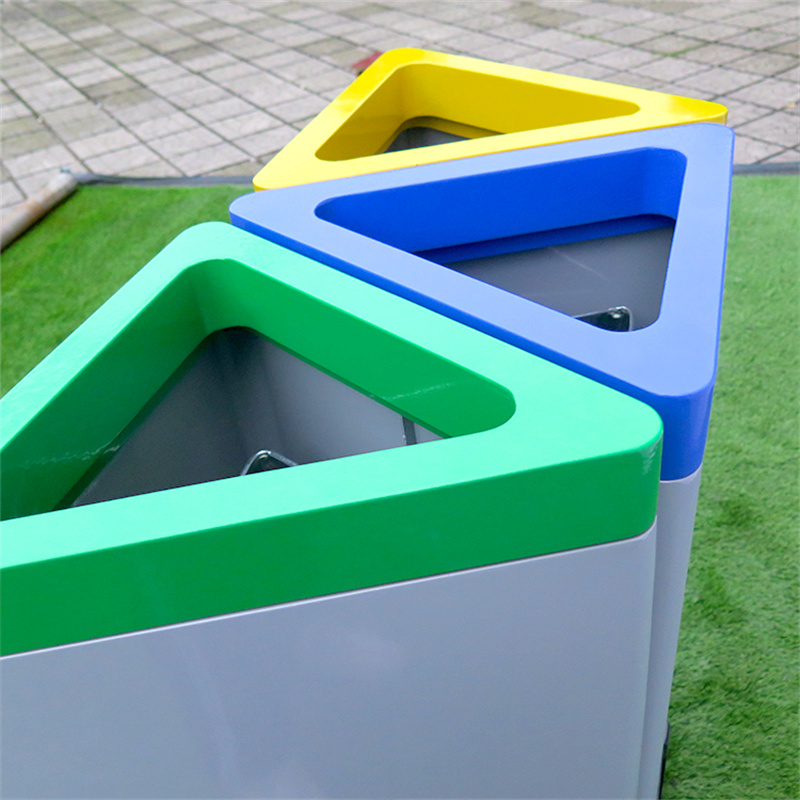 Metal Triangular Sorted Garbage Recycled Bin Outdoor With Logo 5