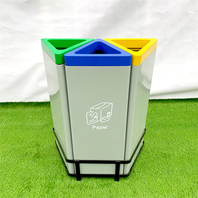 Metal Triangular Sorted Garbage Recycled Bin Outdoor With Logo 4